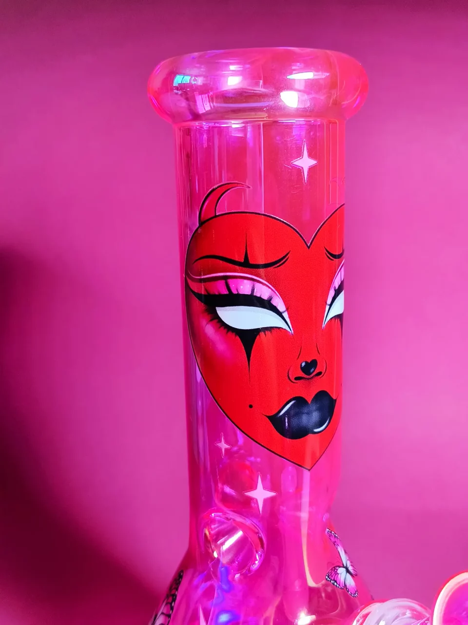 10" Goth Glam Hot Pink Glitter Beaker Bong