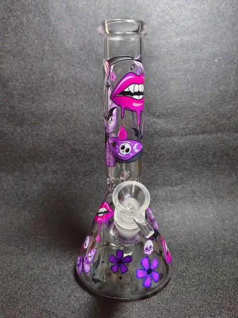 Gothic Lips, Butterflies & Skull Beaker Glass Bong