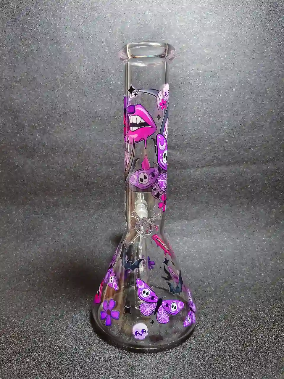 Gothic Lips, Butterflies & Skull Beaker Glass Bong