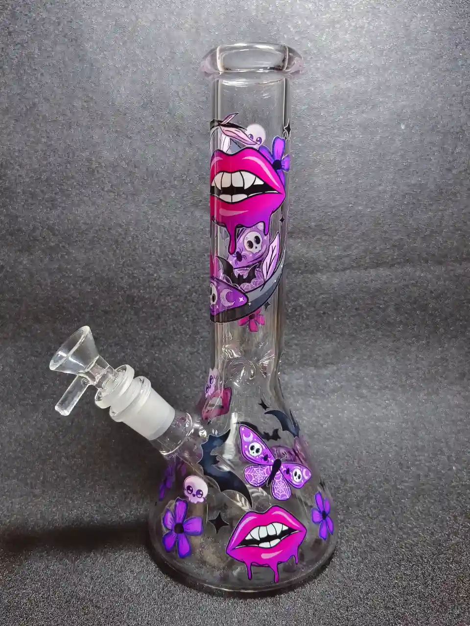 Gothic Lips, Butterflies & Skull Beaker Glass Bong