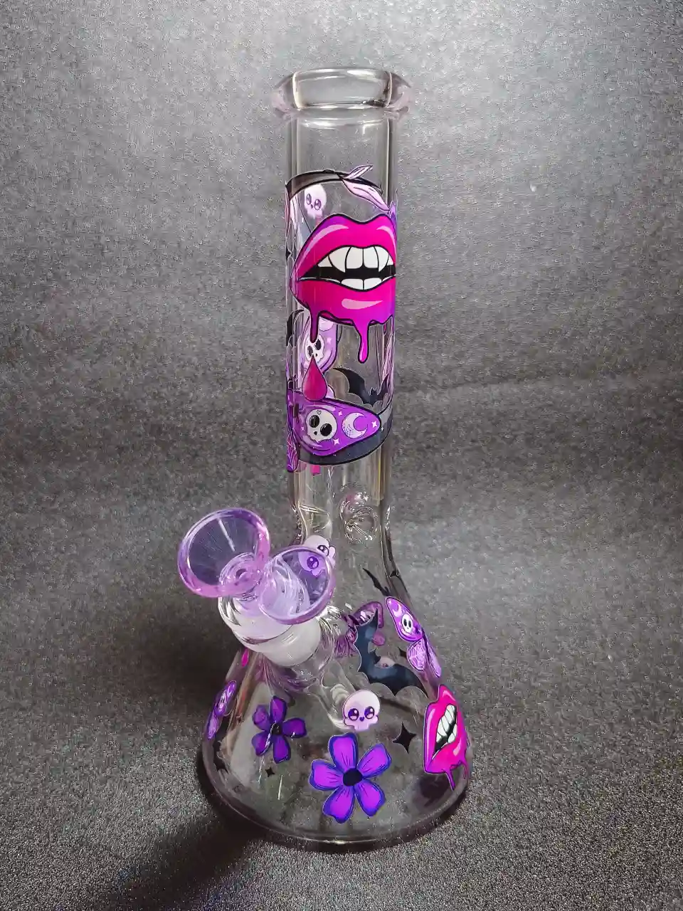 Gothic Lips, Butterflies & Skull Beaker Glass Bong