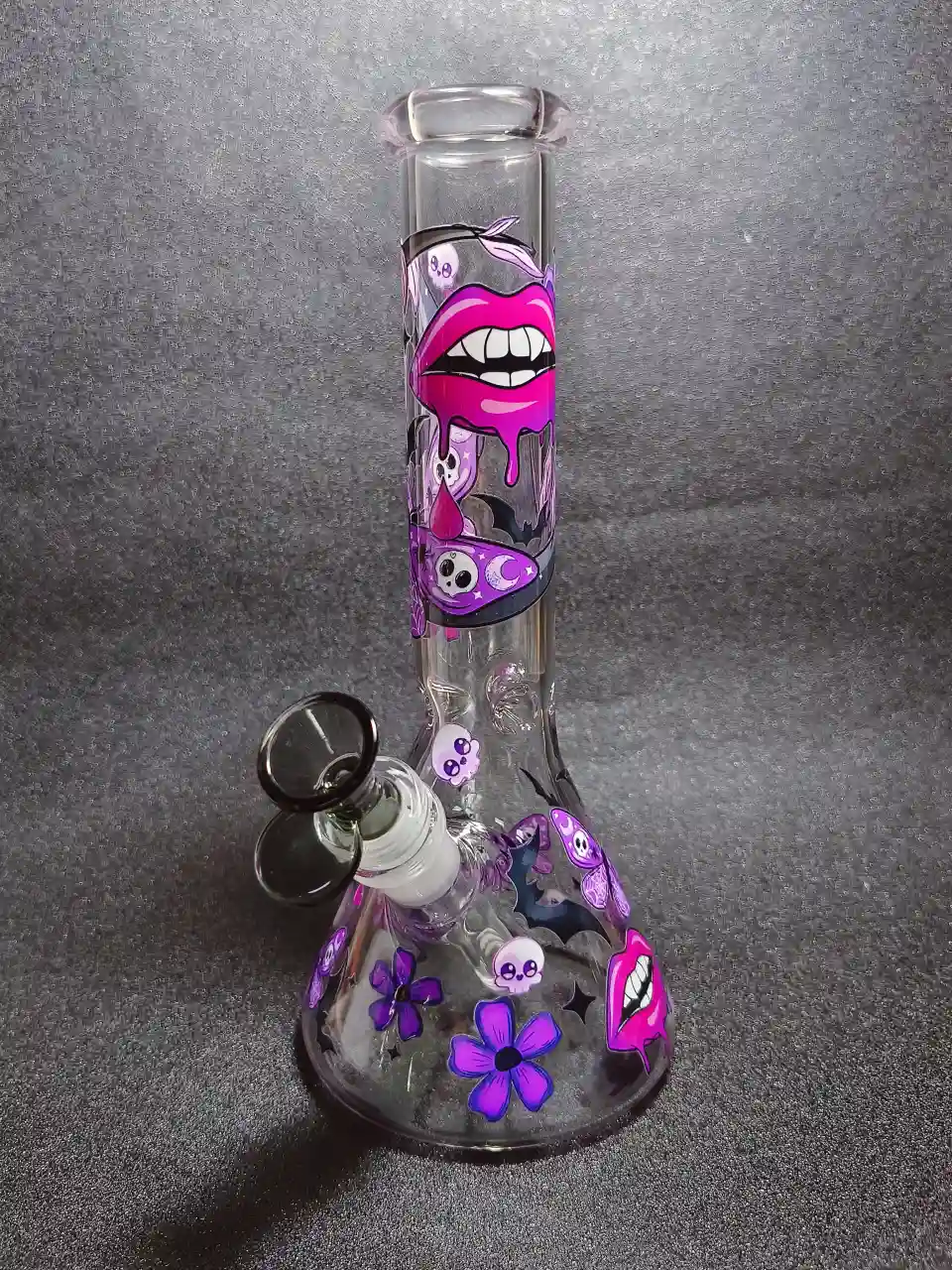 Gothic Lips, Butterflies & Skull Beaker Glass Bong