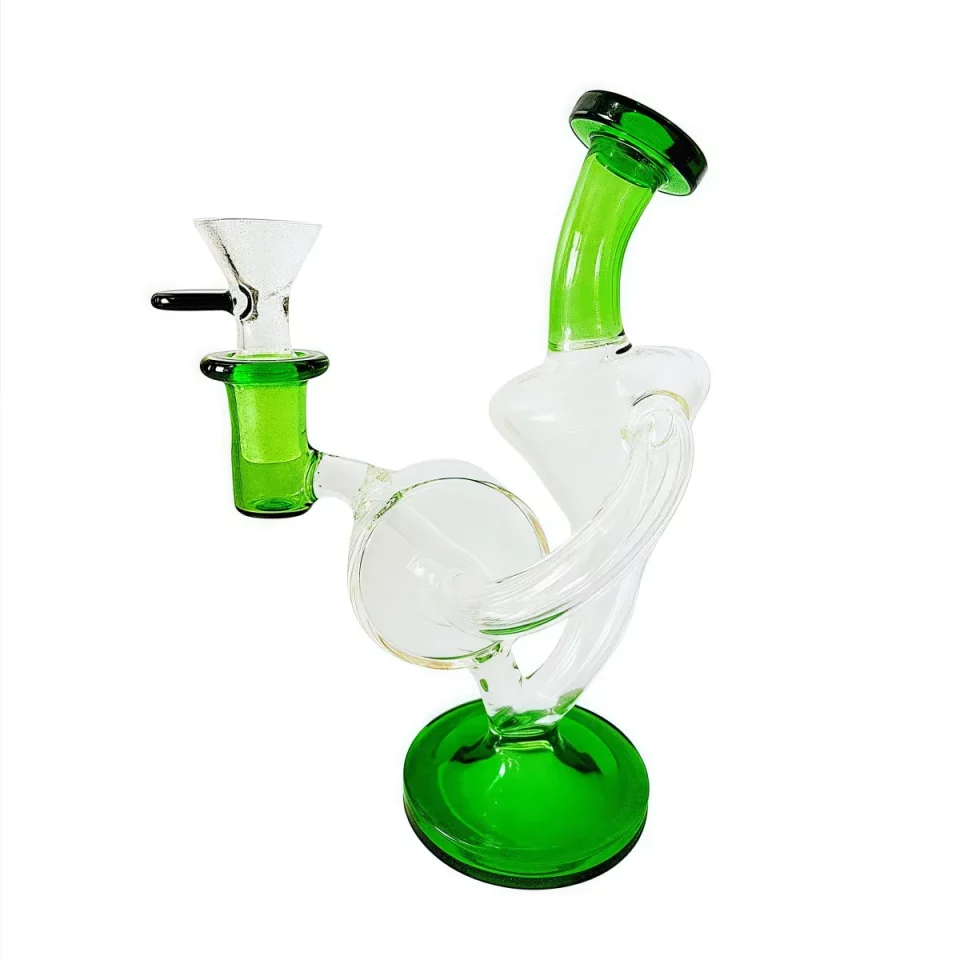 green-accented-recycler-glass-bong