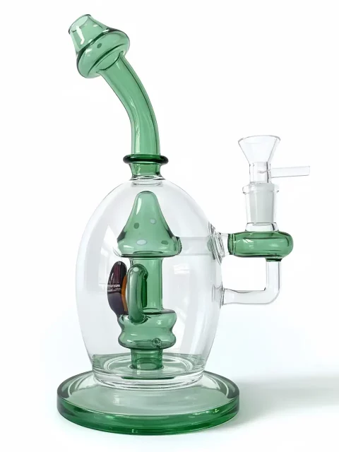 9" Mystic Green Mushroom Perc Glass Bong