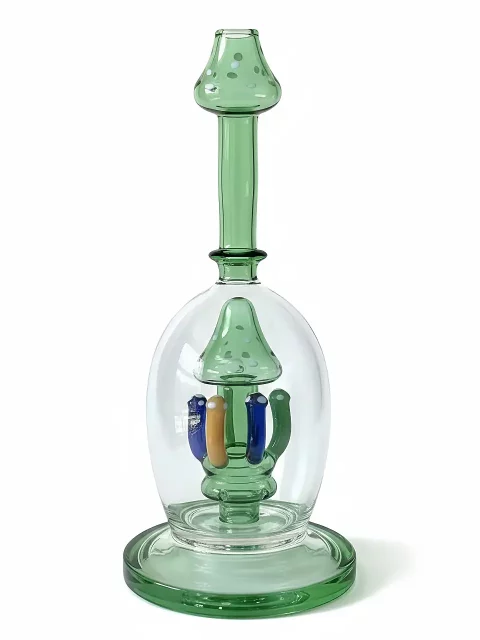 9″ Mystic Green Mushroom Perc Glass Bong 9" Mystic Green Mushroom Perc Glass Bong