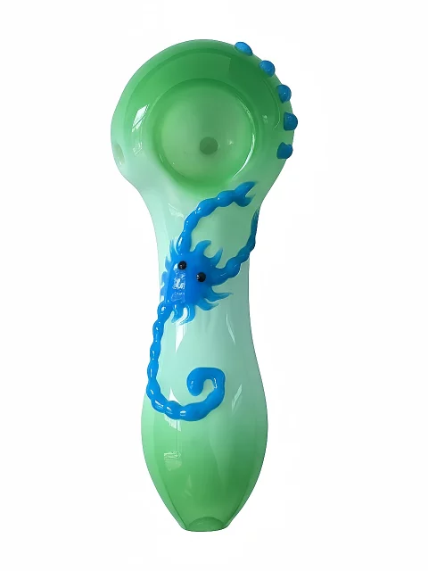 4.3" Green-to-white Glow Scorpion Spoon Pipe
