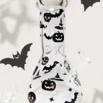 8" 5mm Halloween Glass Beaker Bong | Black Bats, Skulls & Pumpkins