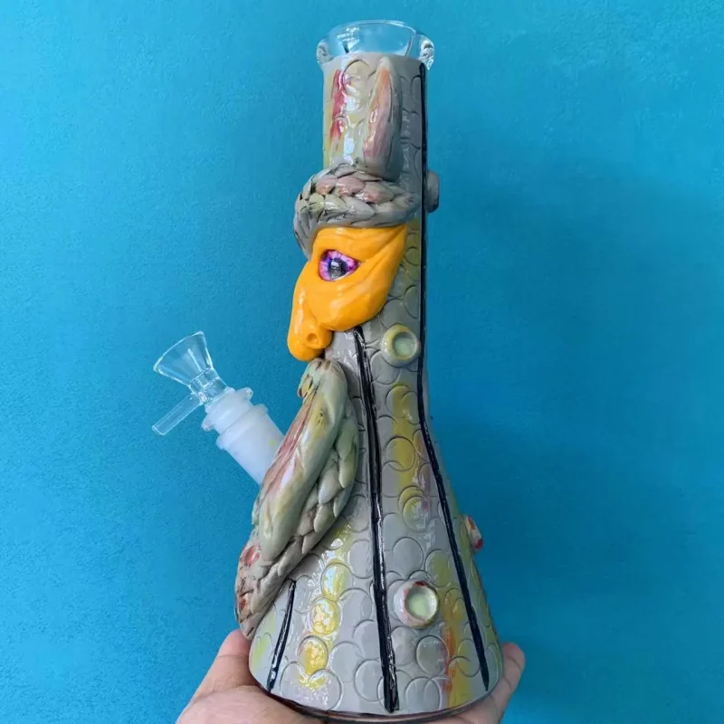 10” Hand-Painted 3D Owl Beaker Glass Bong