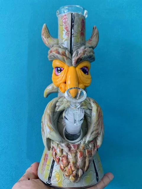 10” Hand-Painted 3D Owl Beaker Glass Bong