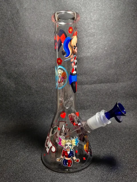 Harley Quinn DC Comics Pink Blue Pigtails Baseball Bat Chibi Beaker Glass Bong Harley Quinn DC Comics Pink Blue Pigtails Baseball Bat Chibi Beaker Glass Bong
