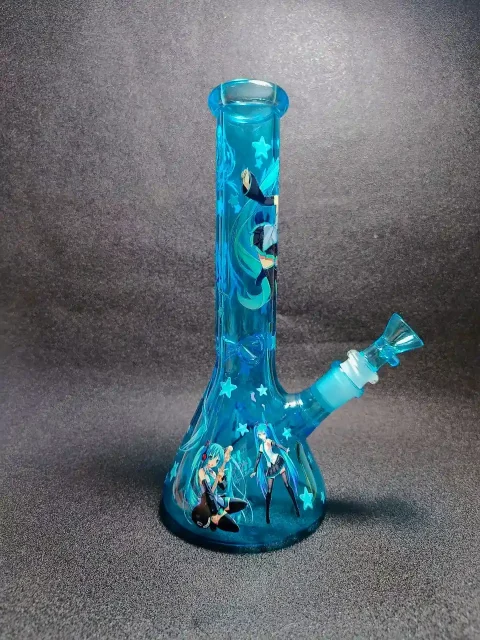 10″ Hatsune Miku Virtual Diva Teal Blue Beaker Glass Bong 10" Hatsune Miku Virtual Diva Teal Blue Beaker Glass Bong