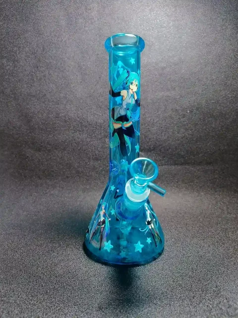10" Hatsune Miku Virtual Diva Teal Blue Beaker Glass Bong