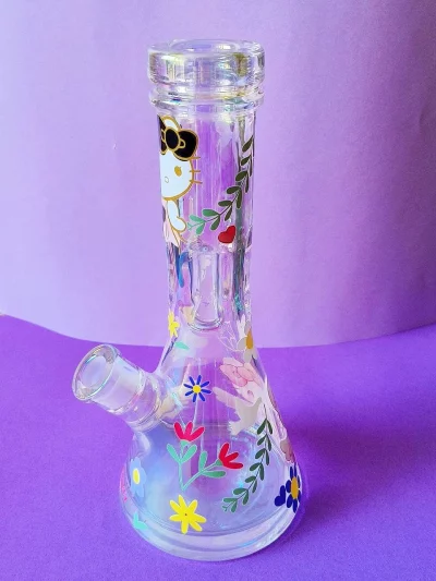 12" Hello Kitty Angelic Bloom Iridescent Thick Beaker Bong