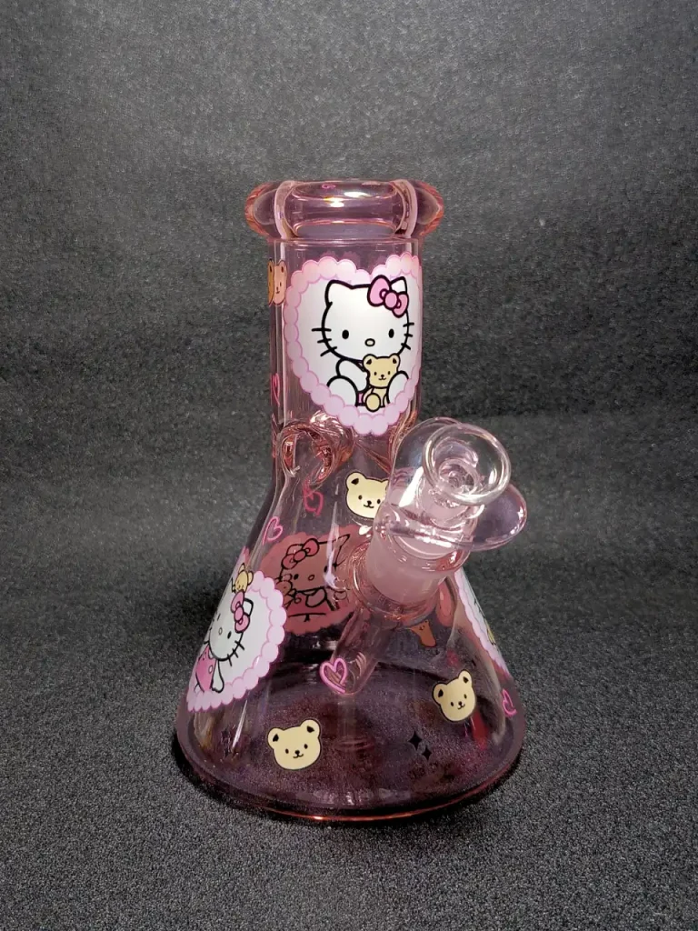 8" Hello Kitty Sanrio Pink Bear Heart Lace 5mm Borosilicate Glass Beaker Bong