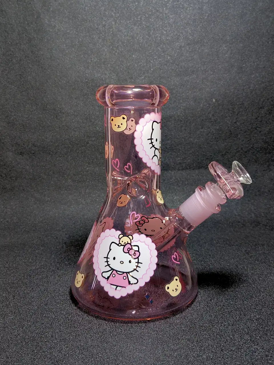 8" Hello Kitty Sanrio Pink Bear Heart Lace 5mm Borosilicate Glass Beaker Bong