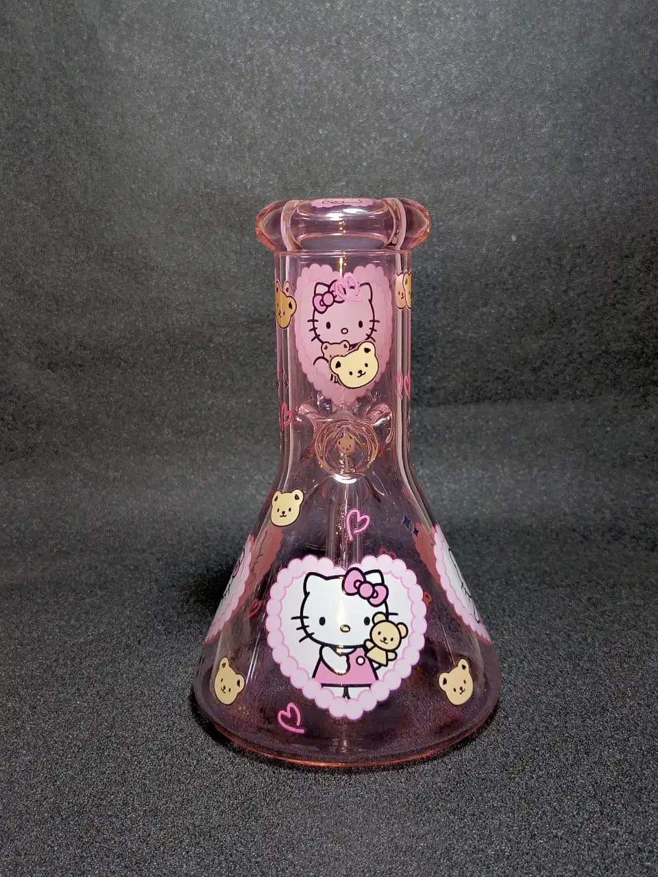 8" Hello Kitty Sanrio Pink Bear Heart Lace 5mm Borosilicate Glass Beaker Bong