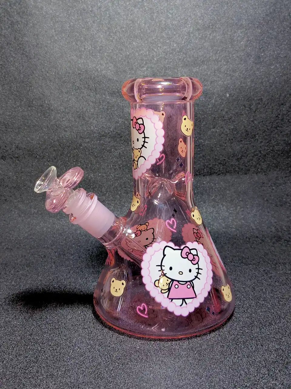 8" Hello Kitty Sanrio Pink Bear Heart Lace 5mm Borosilicate Glass Beaker Bong