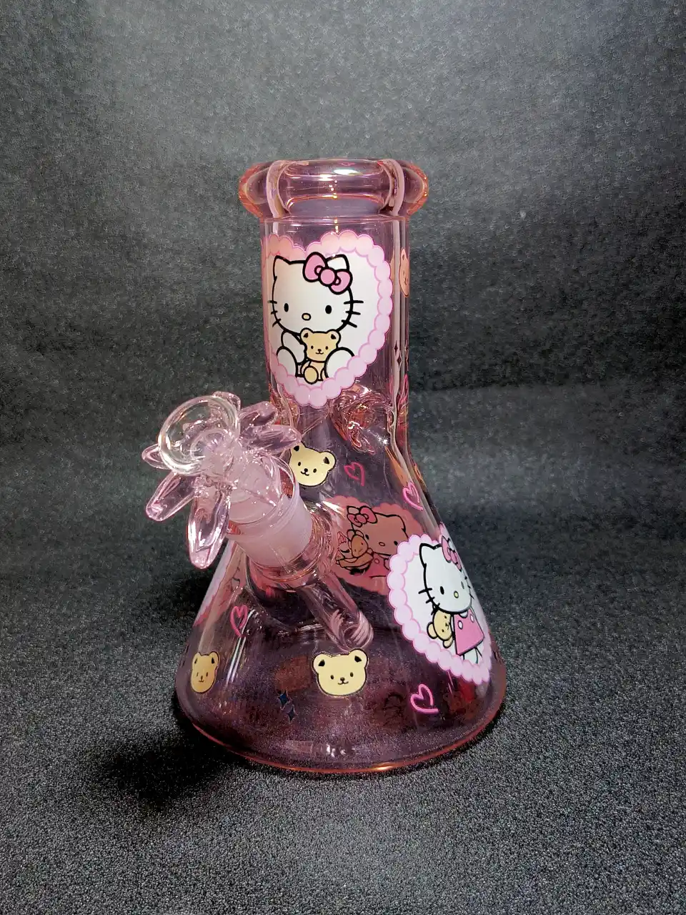 8" Hello Kitty Sanrio Pink Bear Heart Lace 5mm Borosilicate Glass Beaker Bong