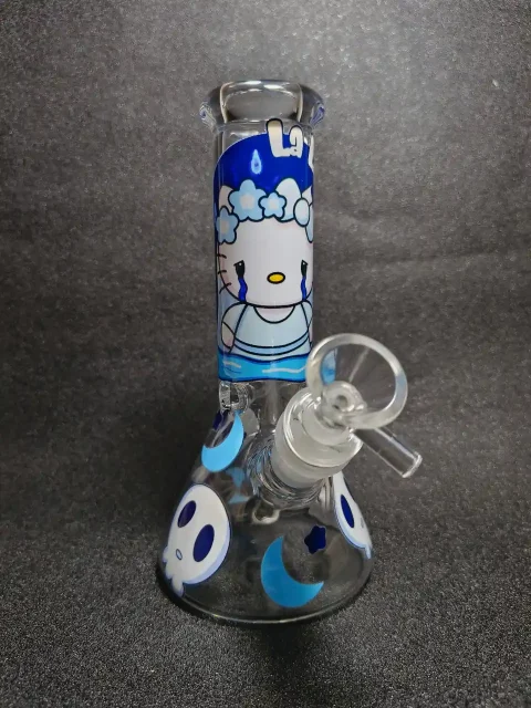 Hello Kitty Blue Gothic Crying Kitty Glass Bong