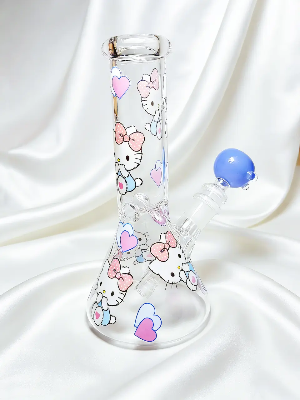 8" Hello Kitty Icy First Love Blue & Pink Beaker Glass Bong