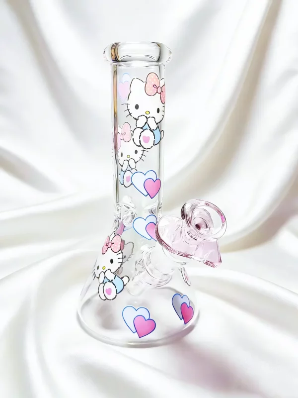 8" Hello Kitty Icy First Love Blue & Pink Beaker Glass Bong