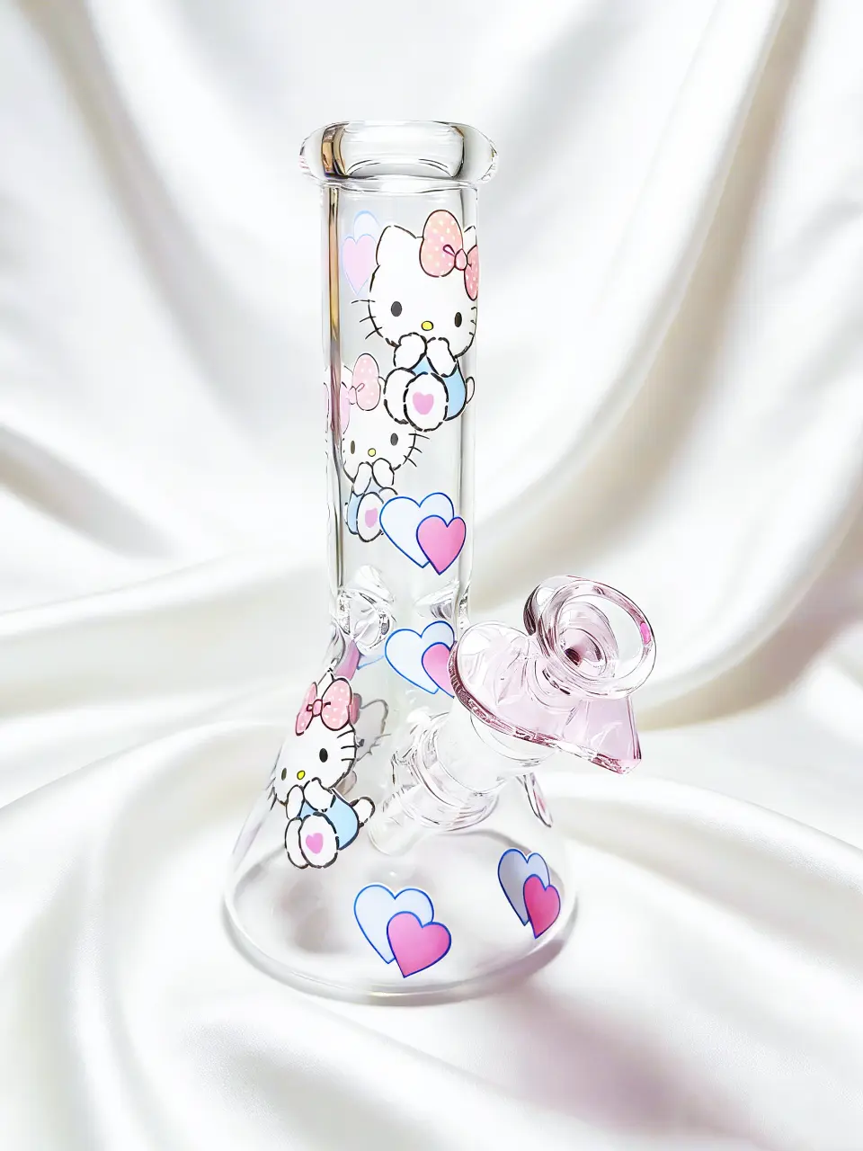 8" Hello Kitty Icy First Love Blue & Pink Beaker Glass Bong