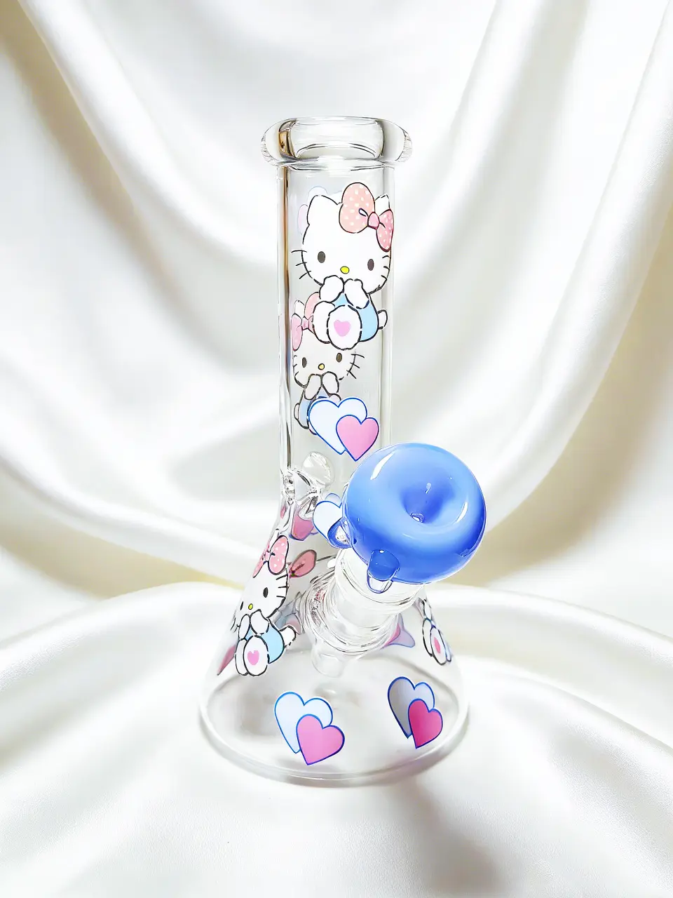 8" Hello Kitty Icy First Love Blue & Pink Beaker Glass Bong