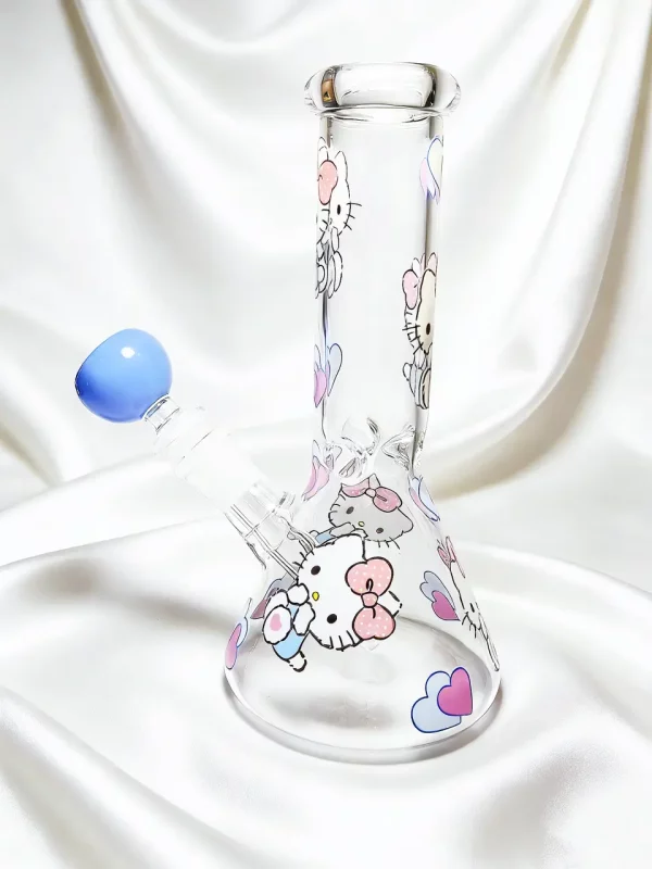 8" Hello Kitty Icy First Love Blue & Pink Beaker Glass Bong