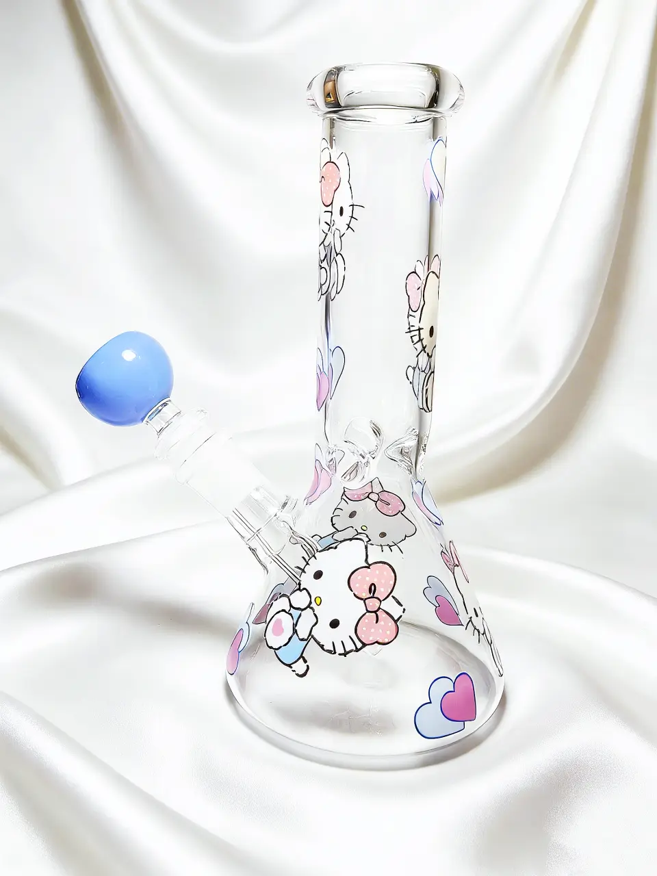 8" Hello Kitty Icy First Love Blue & Pink Beaker Glass Bong