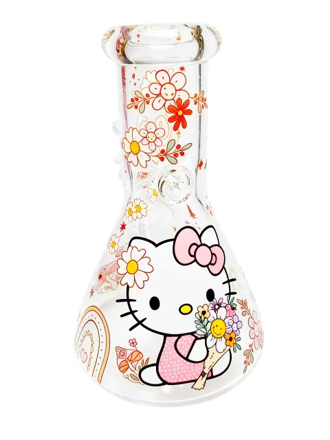 8" Hello Kitty Bouquet & Rainbow Beaker Glass Bong