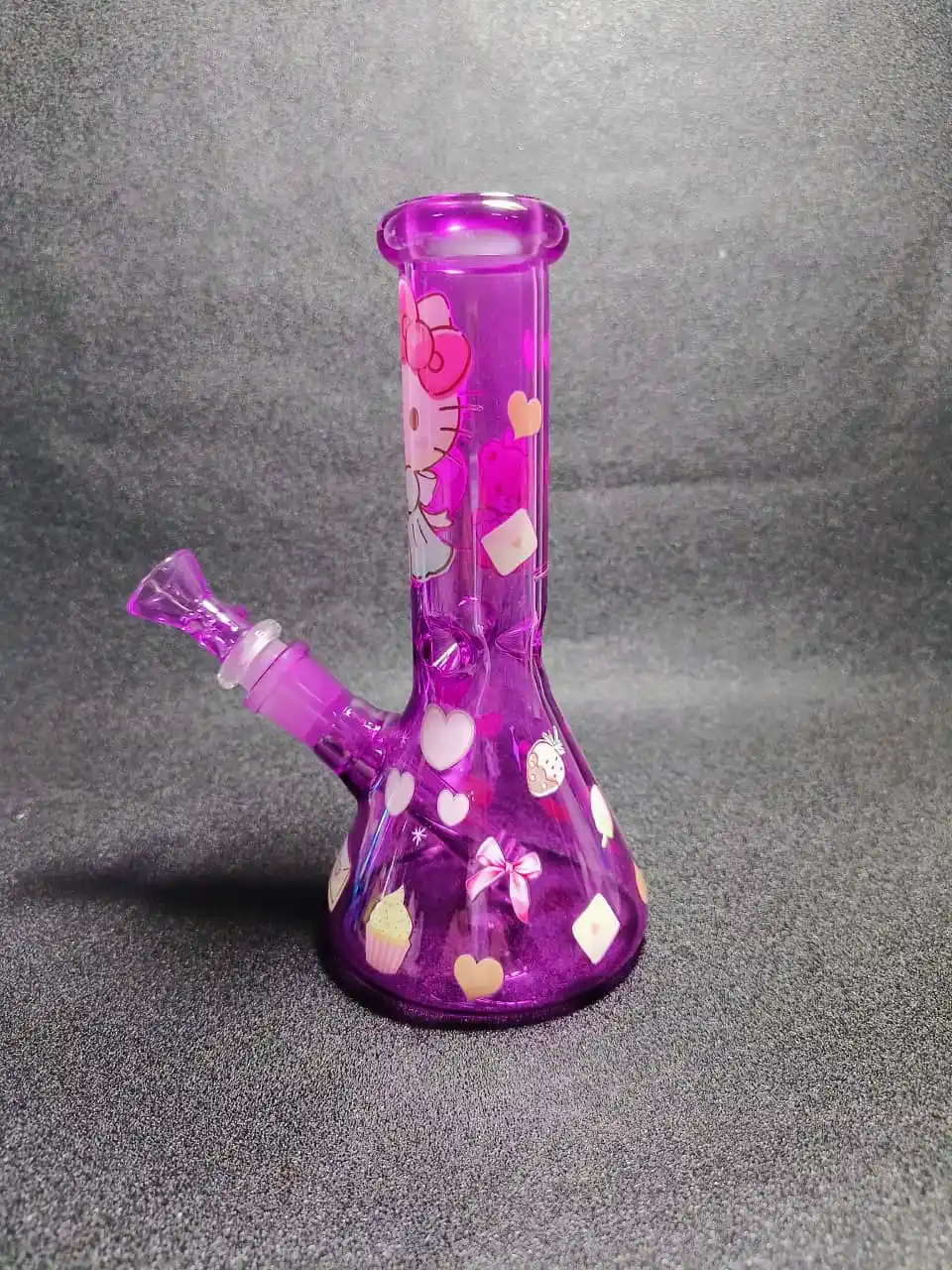 8" Hello Kitty Chocolate Heart Purple Glass Bong