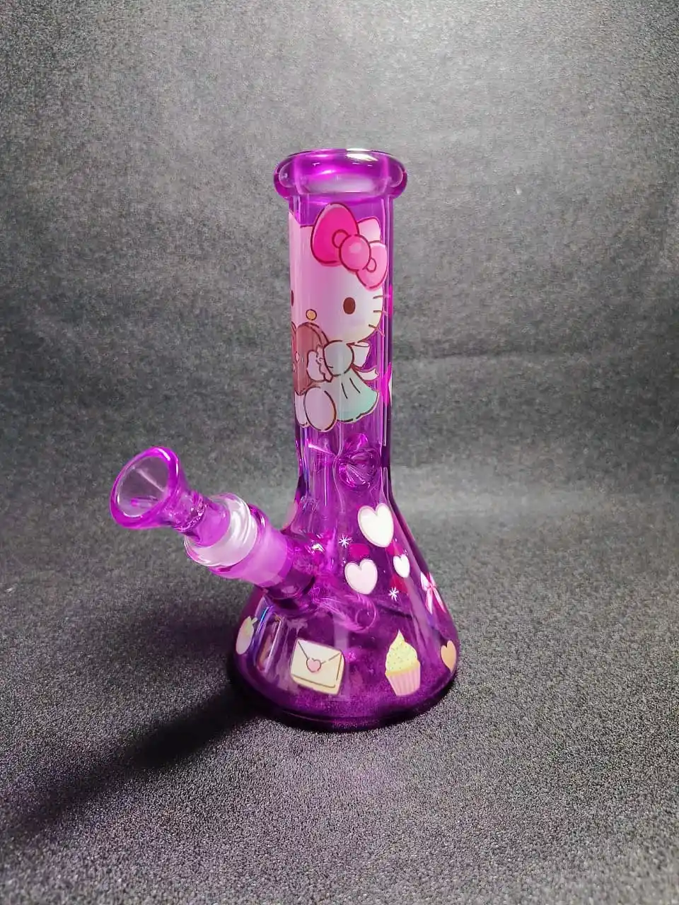 8" Hello Kitty Chocolate Heart Purple Glass Bong