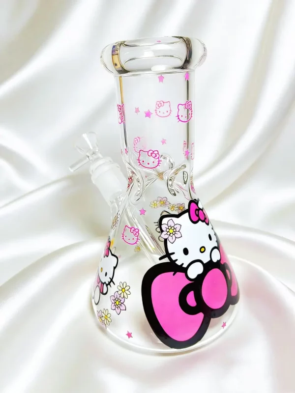 8" 5mm Hello Kitty Pink Bow Story Beaker Glass Bong