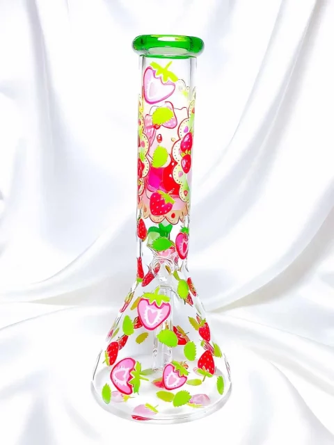10″ Hello Kitty Strawberry Garden Beaker Glass Bong 10" Hello Kitty Strawberry Garden Beaker Glass Bong