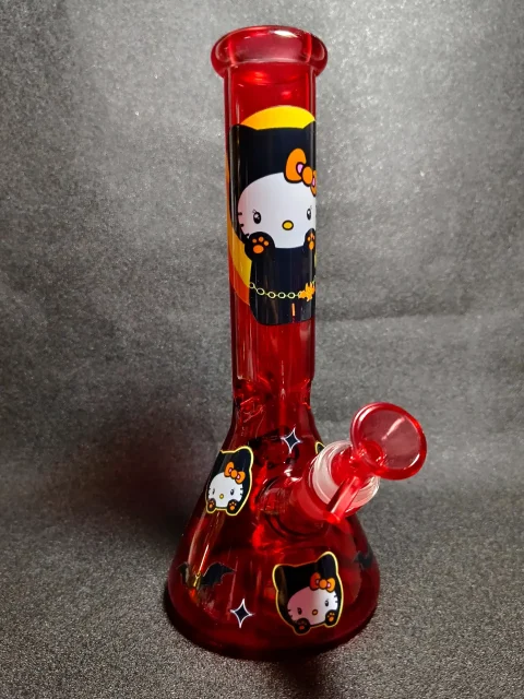 Hello Kitty Sanrio Halloween Black Cat Pumpkin Bow Full Moon Beaker Glass Bong