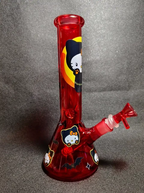 Hello Kitty Sanrio Halloween Black Cat Pumpkin Bow Full Moon Beaker Glass Bong Hello Kitty Sanrio Halloween Black Cat Pumpkin Bow Full Moon Beaker Glass Bong
