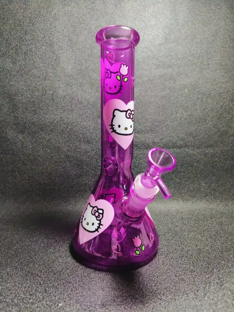 10" Hello Kitty Heart & Floral Purple Glass Beaker Bong