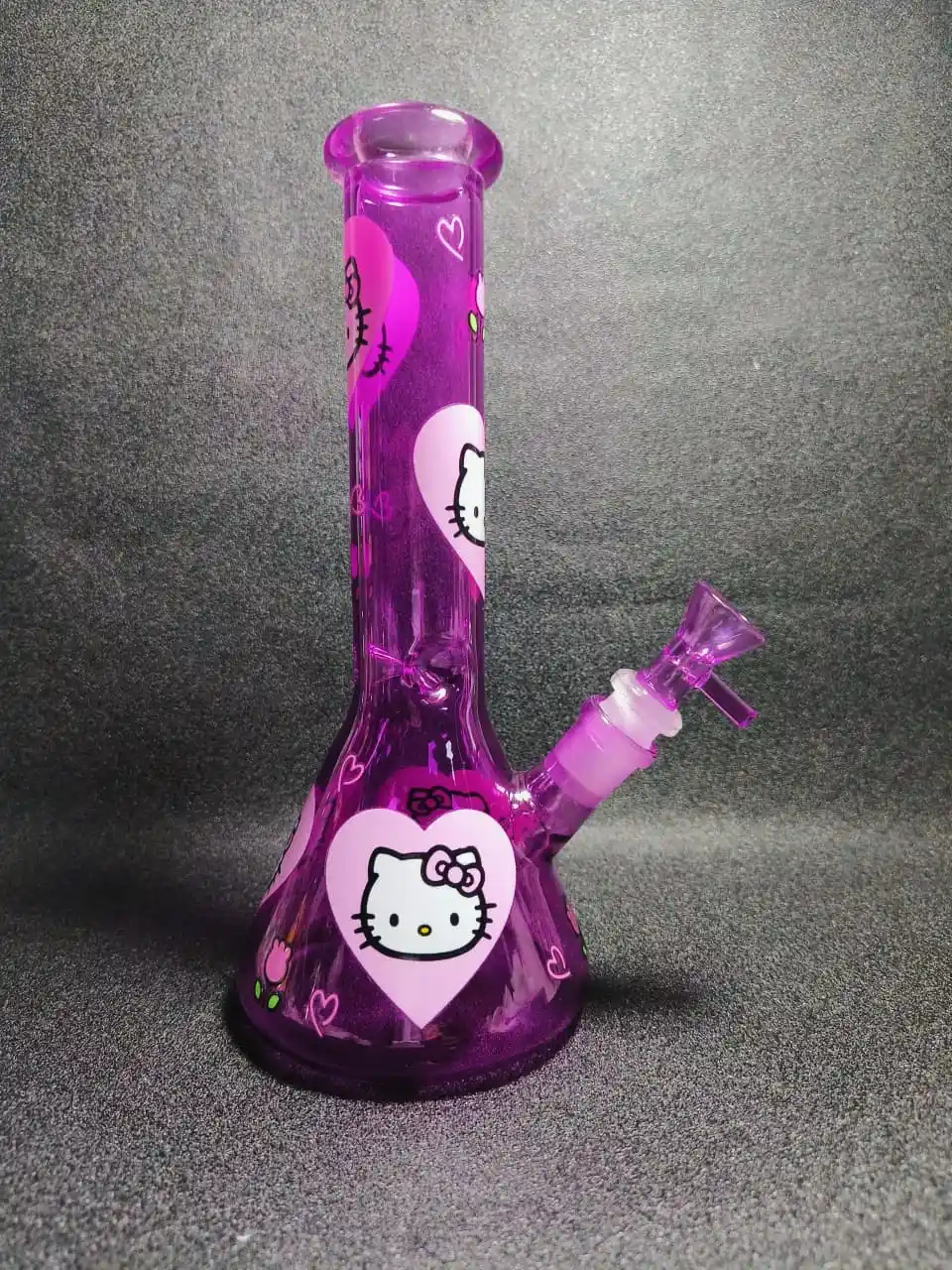 10" Hello Kitty Heart & Floral Purple Glass Beaker Bong