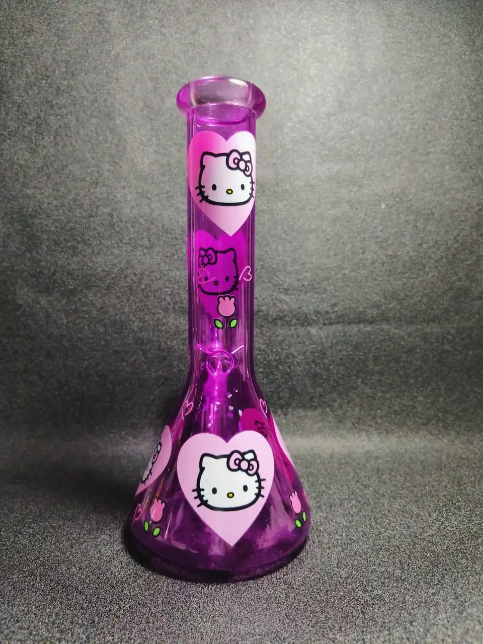 10" Hello Kitty Heart & Floral Purple Glass Beaker Bong