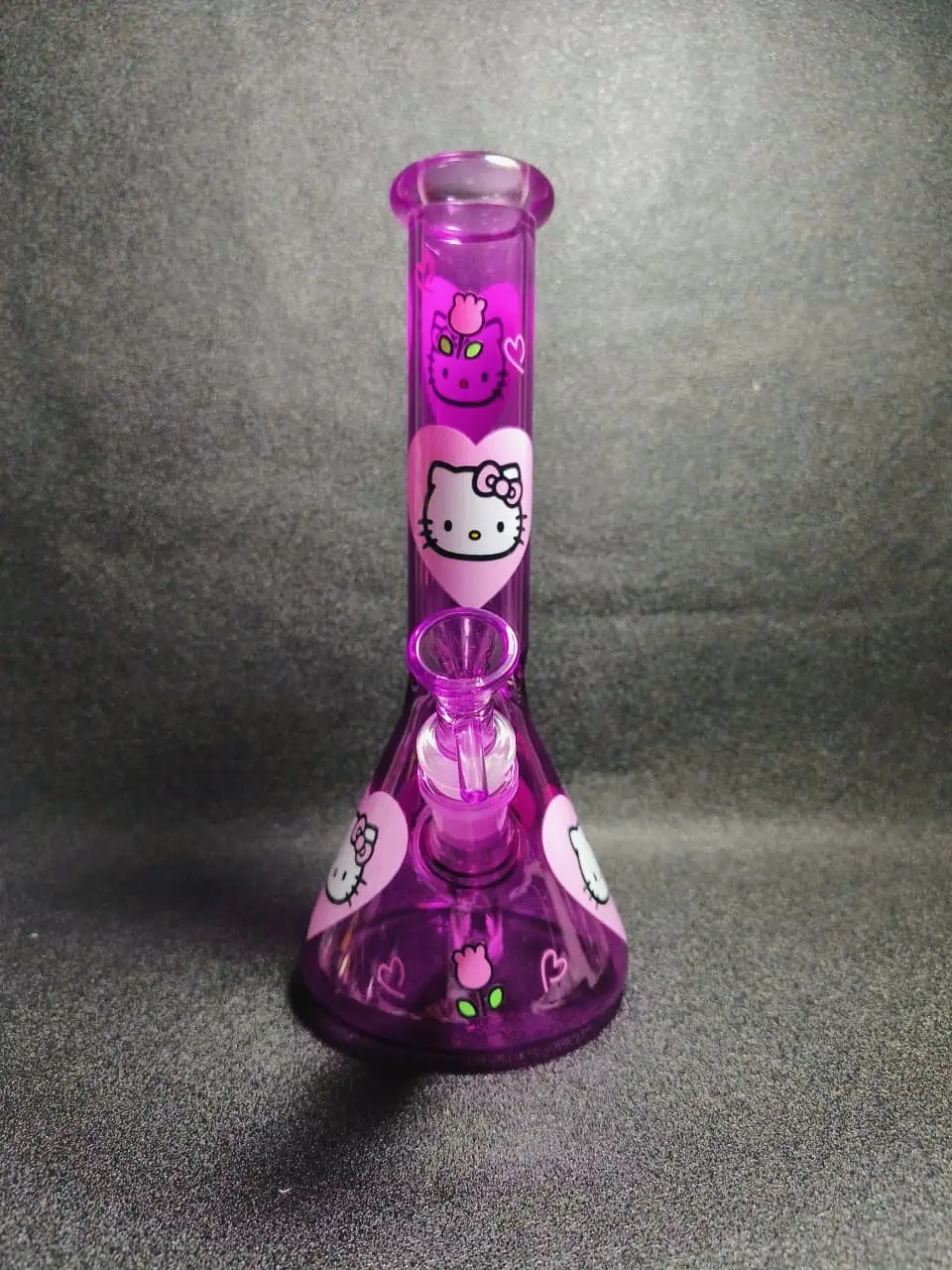 10" Hello Kitty Heart & Floral Purple Glass Beaker Bong