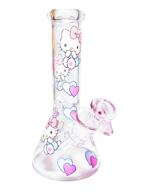 8" Hello Kitty Icy First Love Blue & Pink Beaker Glass Bong