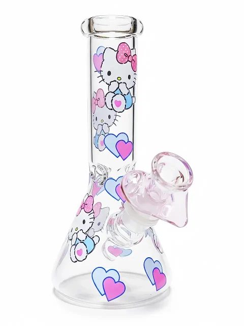 8" Hello Kitty Icy First Love Blue & Pink Beaker Glass Bong