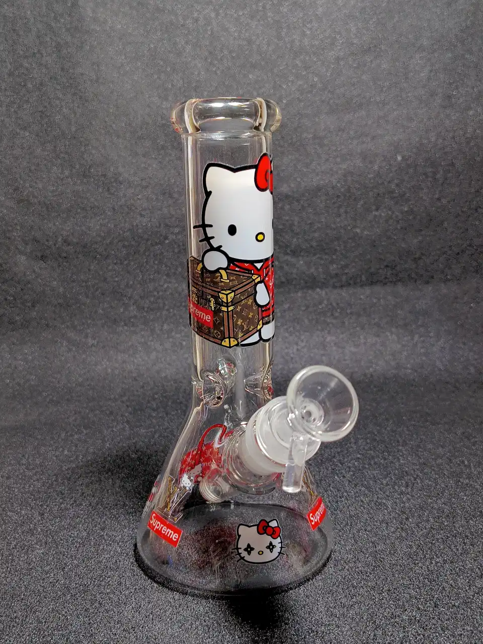 Hello Kitty LV Supreme Monogram Travel Bag Red Box Logo Borosilicate Glass Beaker Bong