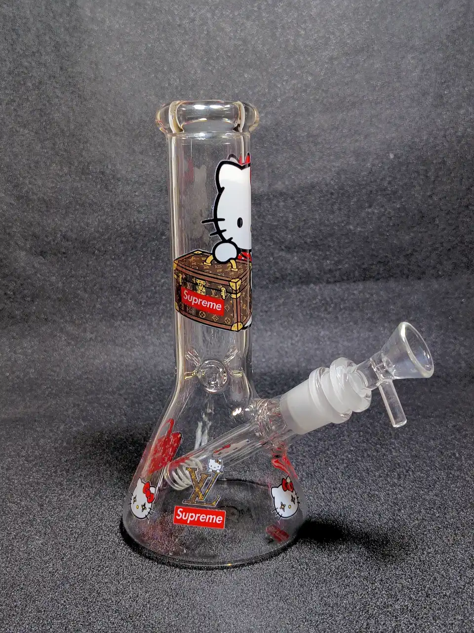 Hello Kitty LV Supreme Monogram Travel Bag Red Box Logo Borosilicate Glass Beaker Bong