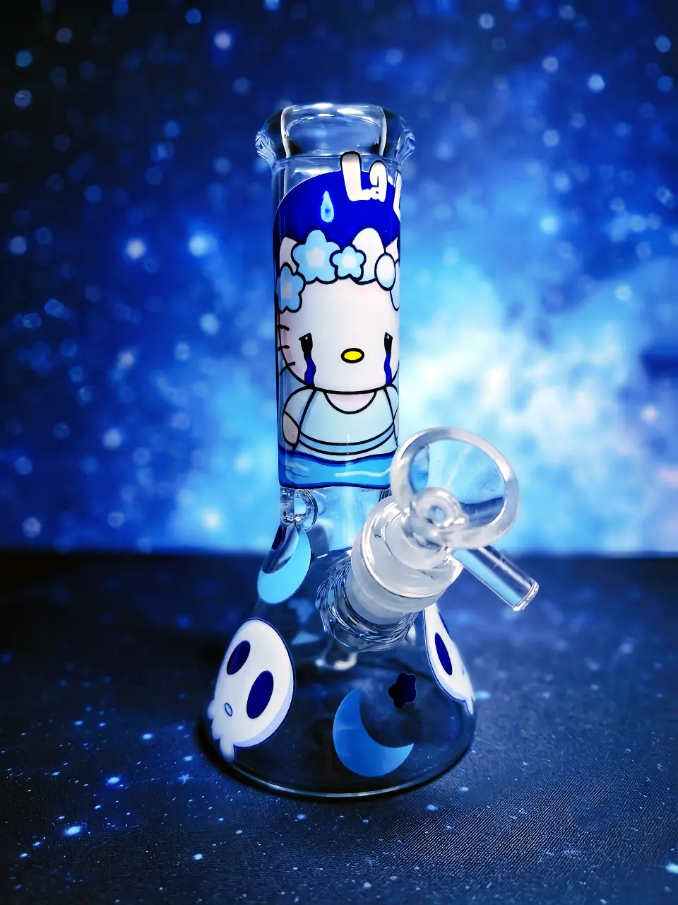 Hello Kitty Blue Gothic Crying Kitty Glass Bong