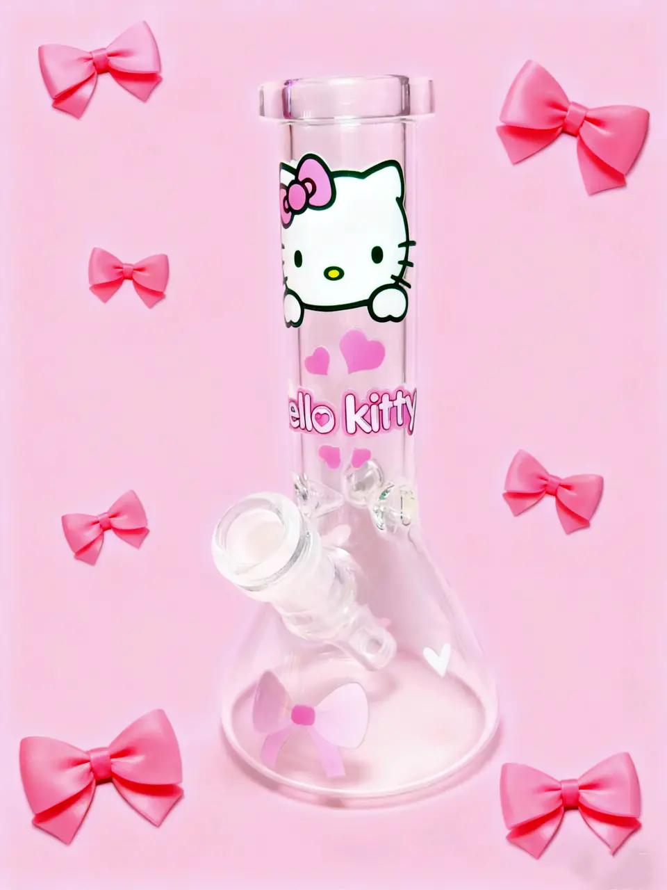 8" Hello Kitty Pink Love Glass Beaker Bong