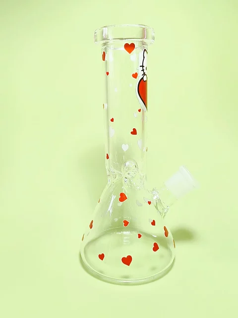 8" Hello Kitty Red Hearts Beaker Glass Bong