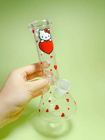 8" Hello Kitty Red Hearts Beaker Glass Bong