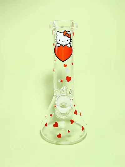 8" Hello Kitty Red Hearts Beaker Glass Bong