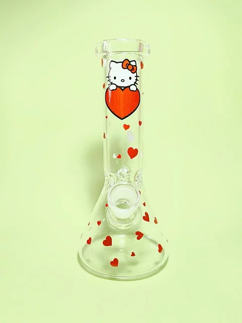8" Hello Kitty Red Hearts Beaker Glass Bong